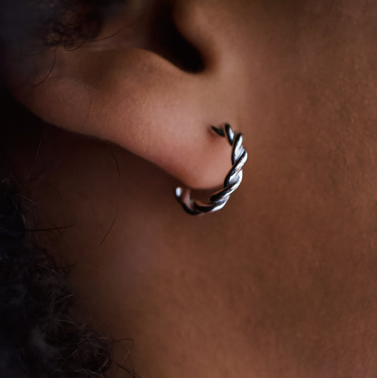 Silver Twisted Mini Hoop Earrings Abu Dhabi UAE