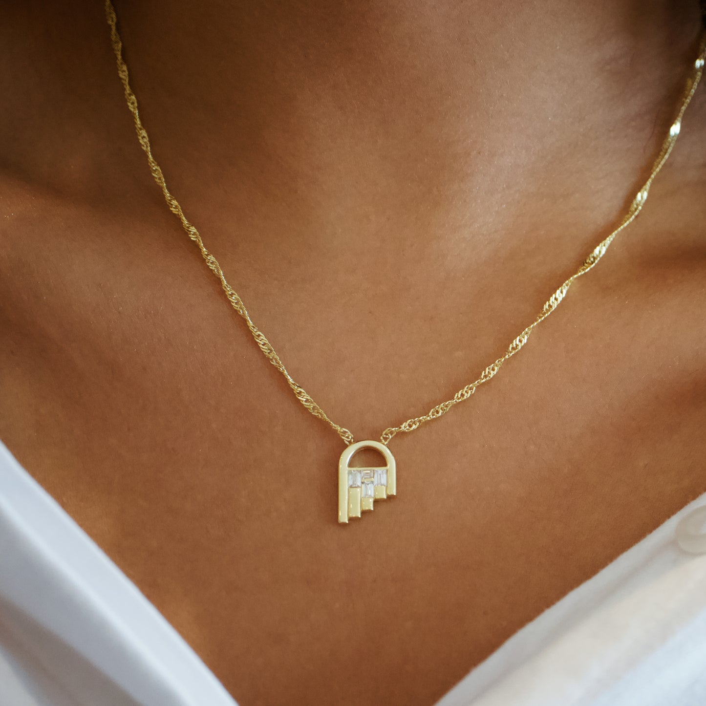 Gold Asymmetric Arc Necklace Abu Dhabi UAE