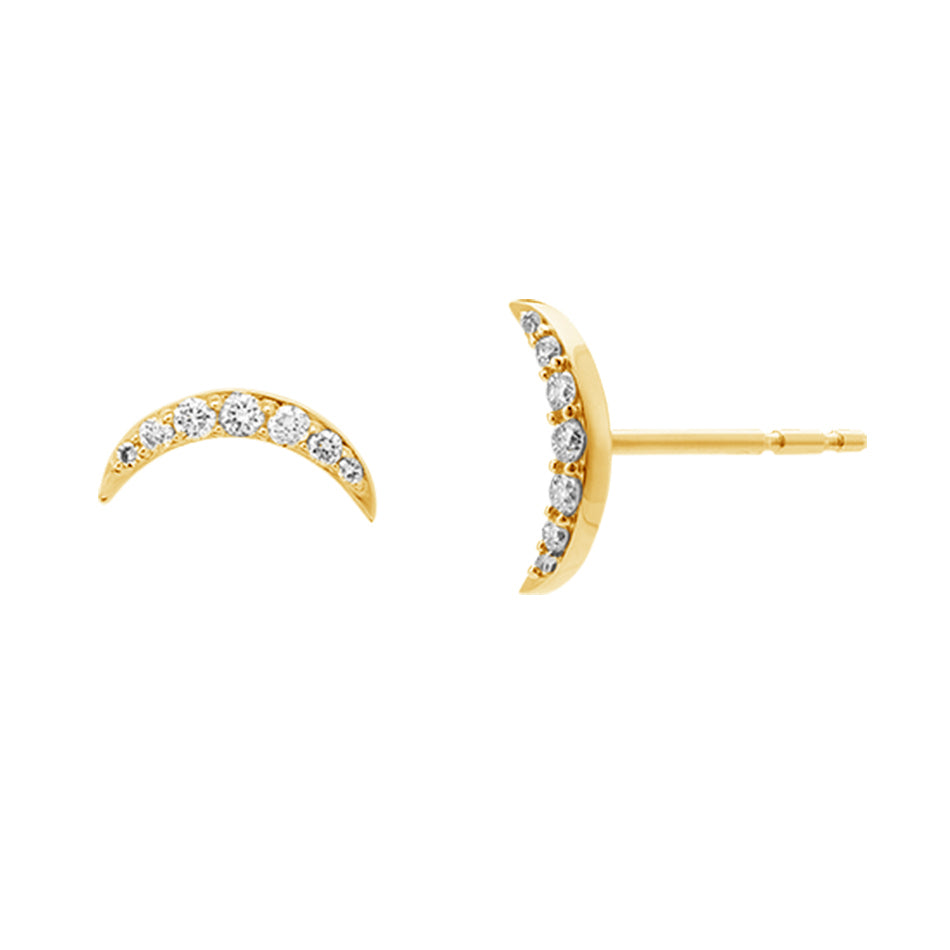 Mini Crescent Moon Gold Stud Earrings Abu Dhabi UAE