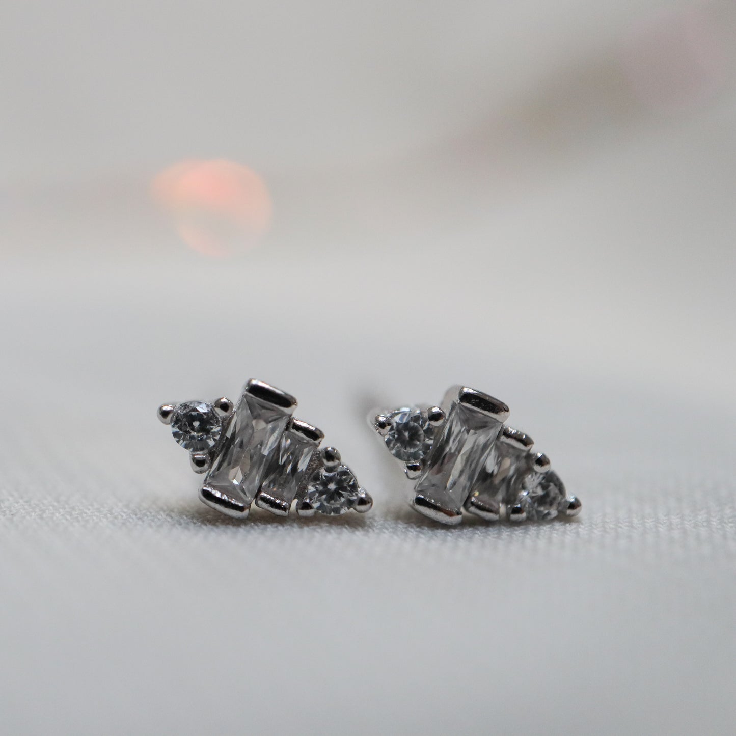 Silver Mini Geometric Crystal Stud Earrings Abu Dhabi UAE