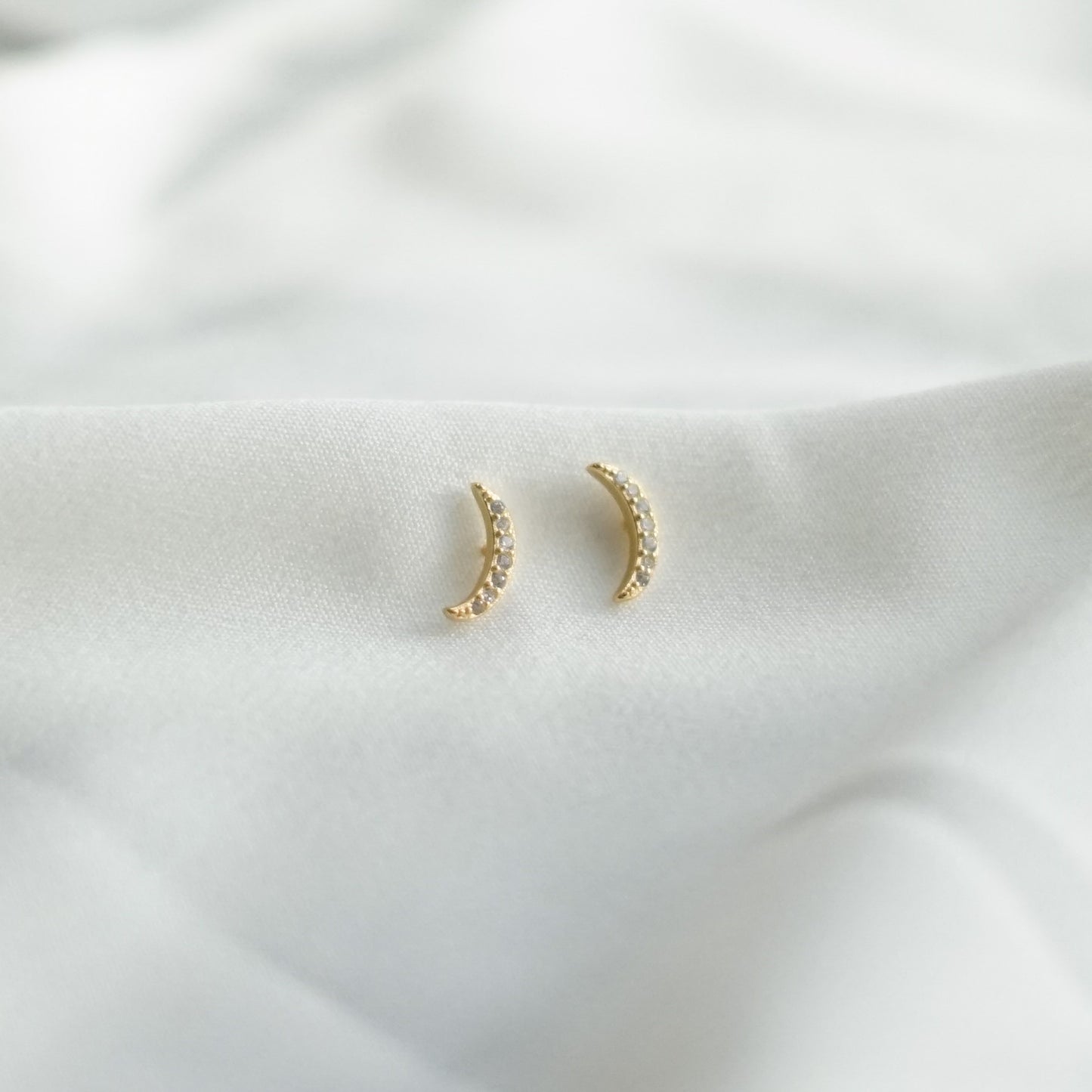 Mini Crescent Moon Gold Stud Earrings Abu Dhabi UAE