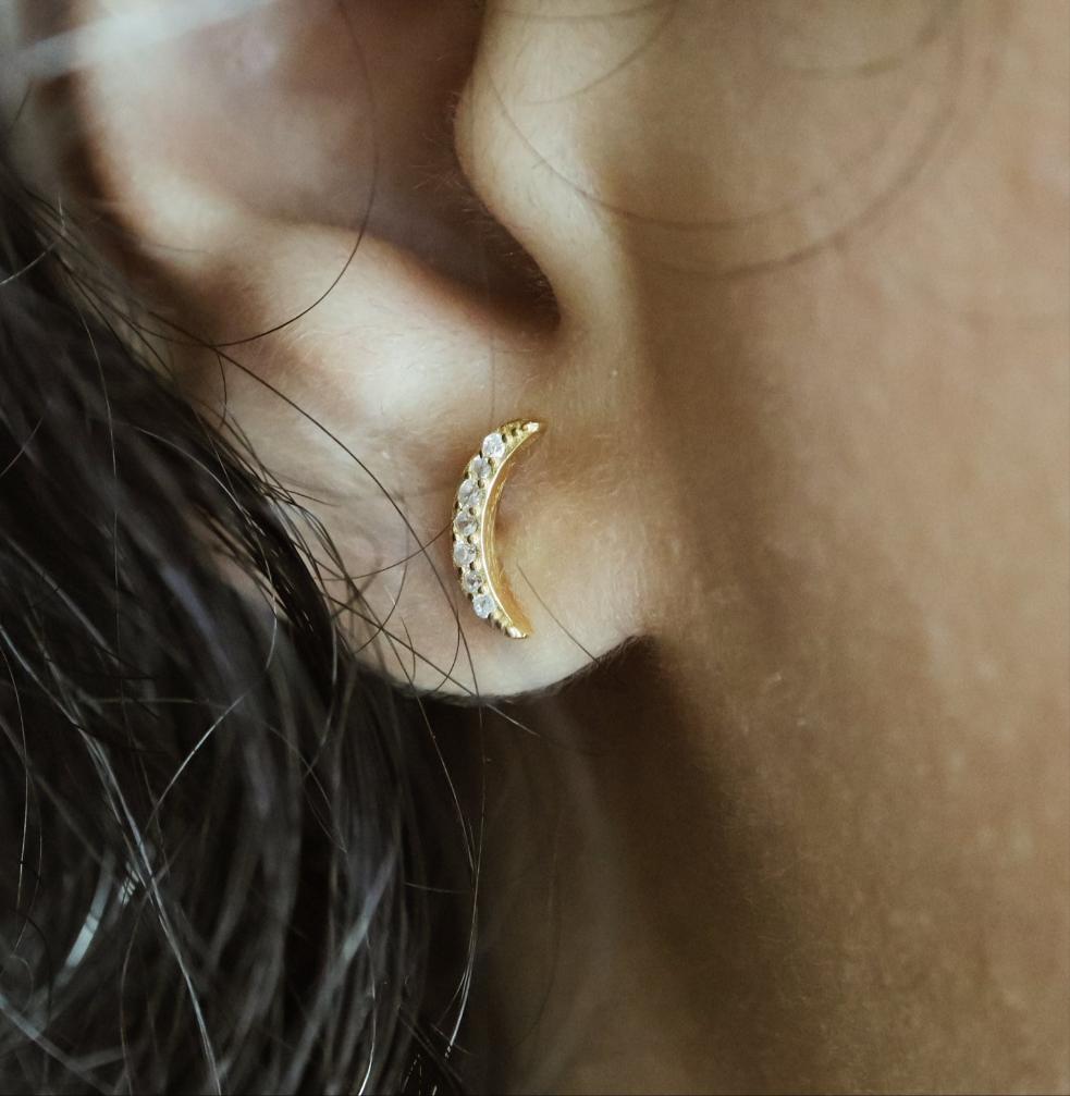 Mini Crescent Moon Gold Stud Earrings Abu Dhabi UAE