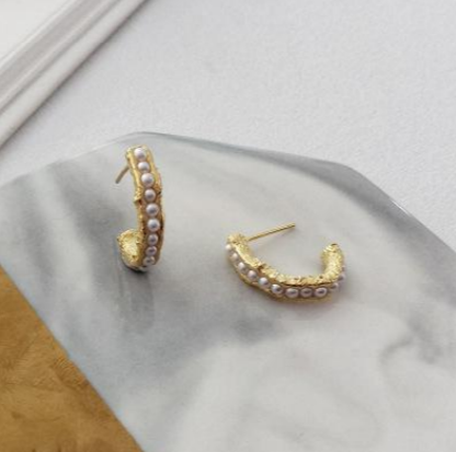 Gold Pearl Open Hoop Earrings Abu Dhabi UAE