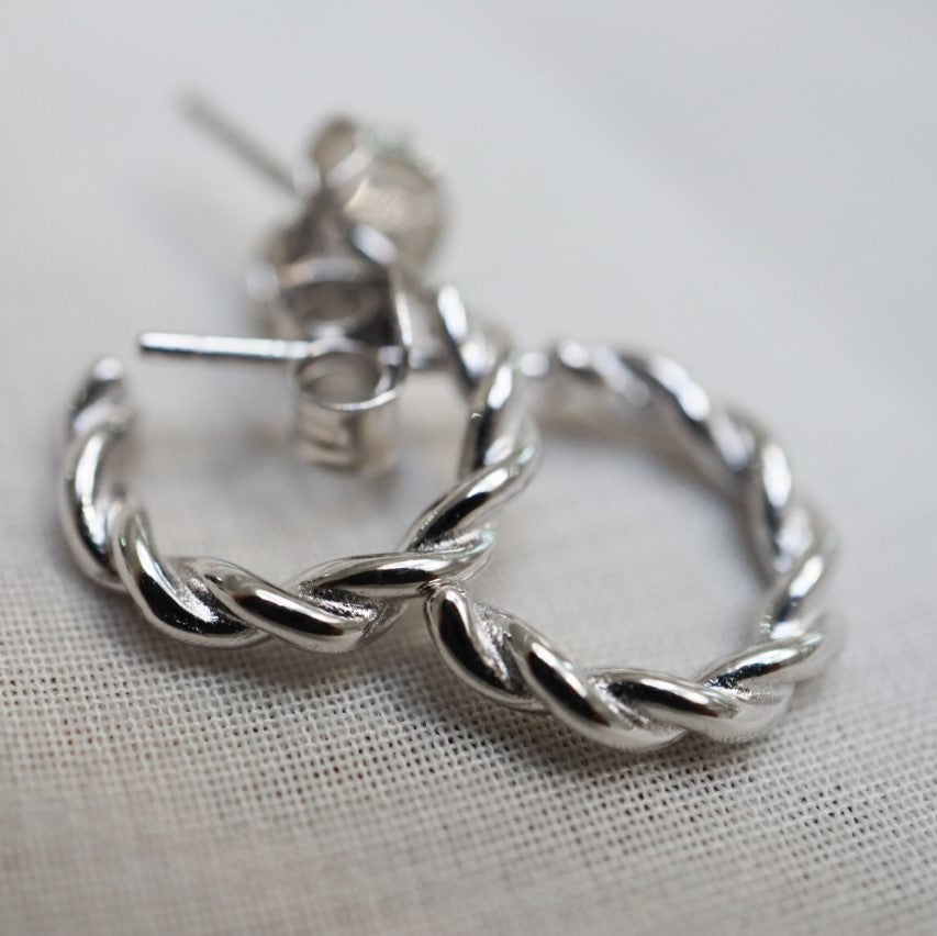 Silver Twisted Mini Hoop Earrings Abu Dhabi UAE